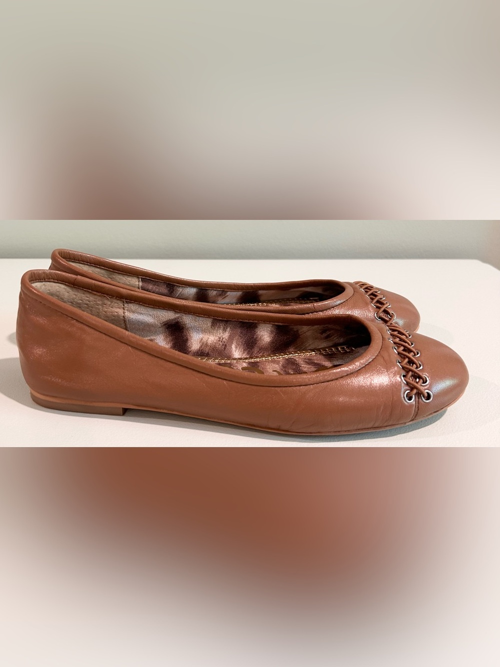 Sam Edelman Felicity Ballet Flats Brown Leather Whipstitch Shoes 7 - Picture 5 of 9